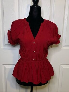 Sweet Rain Red Peplum Button-Front Blouse